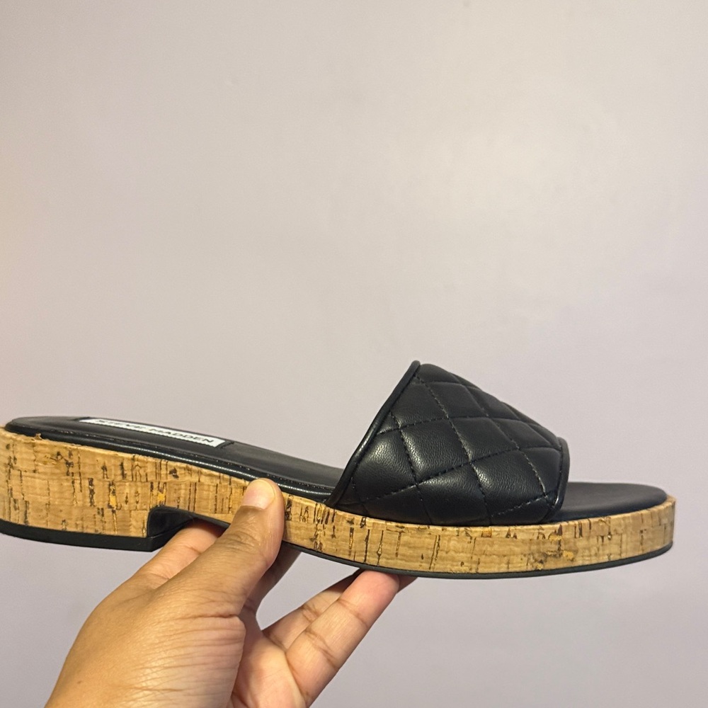 Steve Madden Black Quilted Mules with Cork Sole